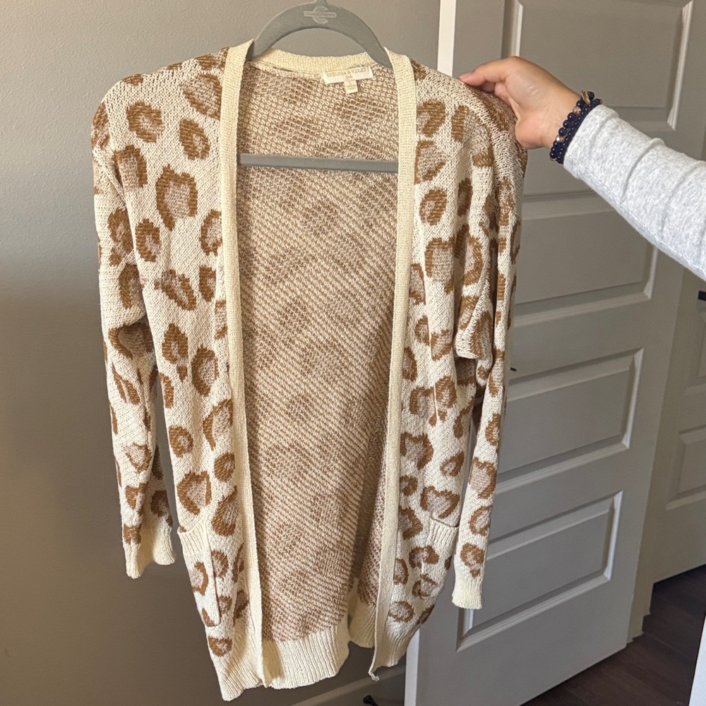 Chelsea & Violet Cream and Brown Animal Print Cardigan Girls